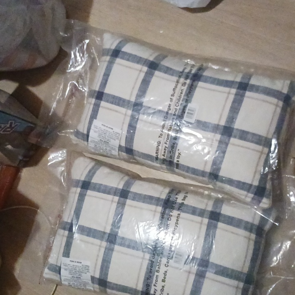 THRESHOLD PLAID STRIPE Reversible THROW PILLOWS Farmhouse Beige